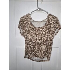 Cotton On Womens Leopard Print Scoop Neck Short Sleeve Tee Shirt Brown XL